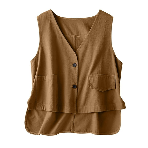 Womens Button Front Blazer Vest Tops Summer Sleeveless V Neck Jacket Vest 2025 Casual Business Waistcoat