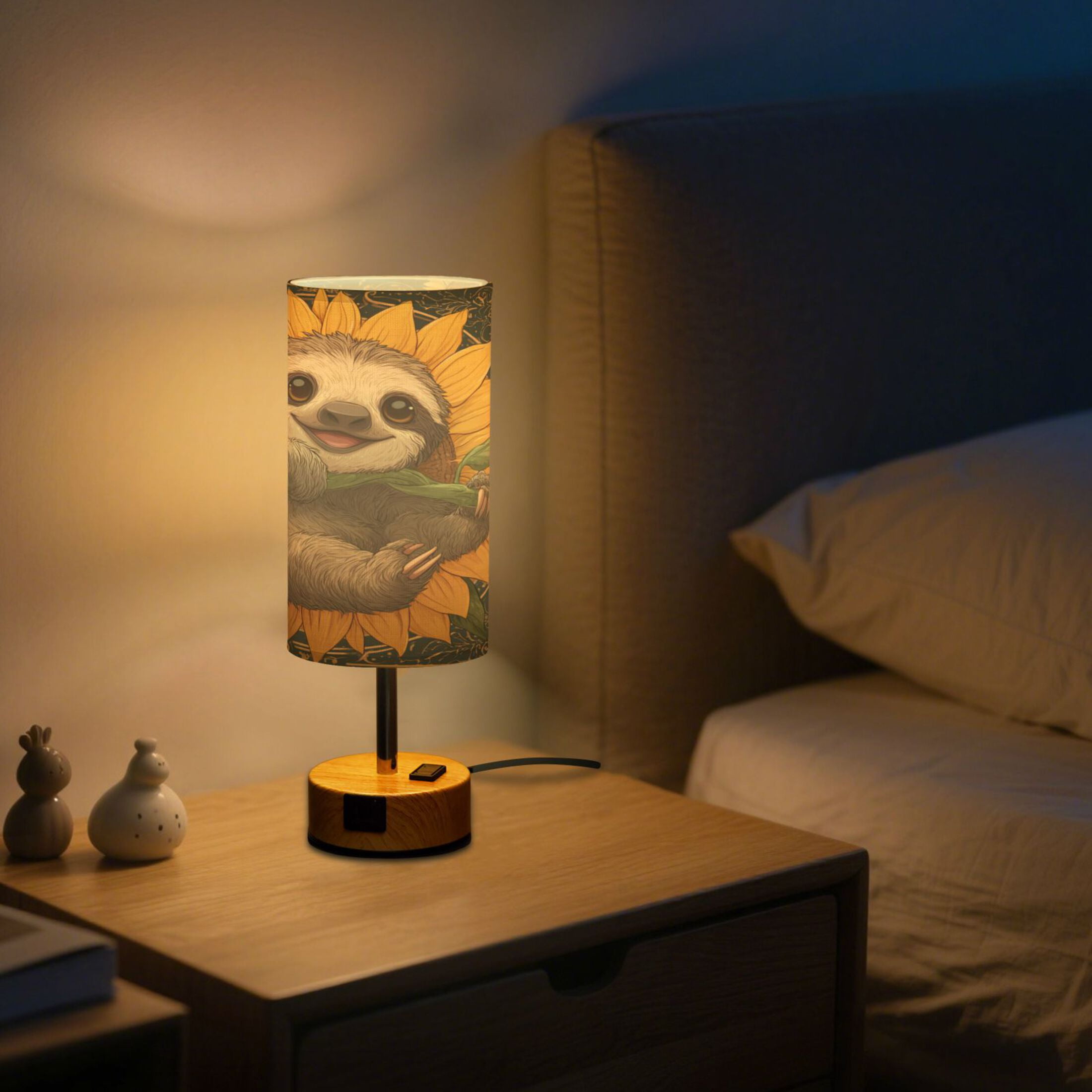 Touch-Control 3-Color Desk Lamp with Plug – Energy-Saving LED + 3 Simultaneous Charging Ports Smiling Happy Baby Sloth