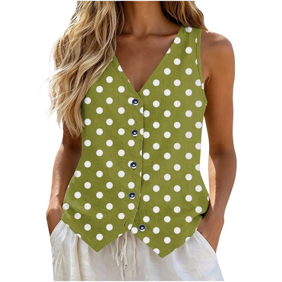 jobturf Striped Vest Tops for Women Button Down Sleeveless Shirts Business Casual Vests Summer Fashion Going Out Tank Top S-2XL