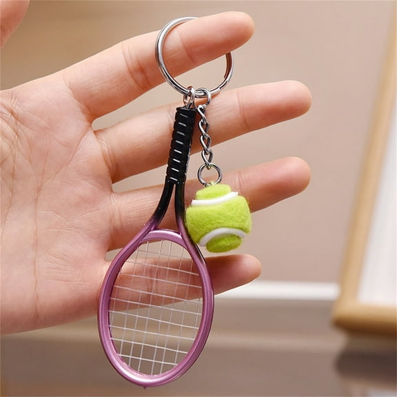 Holloyiver Mini Tennis Racket Keychain Key Ring, Fashionable Alloy Tennis Ball Split Ring Keychain for Sport Lovers Team