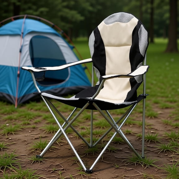 Folding Camping Chair Fishing Chair Medium Size Portable Heavy Duty Outdoor Chair with 330 lbs Capacity 600D Oxford Cloth Steel Frame for Beach Picnic Outdoor Concert Backyard Travel Camping Hiking