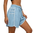 thumbnail image 7 of Qgtaibl Womens Drawstring Cotton Athletic Shorts Elastic High Waist Dolphin Shorts with Pockets Casual Loose Fit Lightweight Workout Shorts for Summer Running Training Gym Light Blue S, 7 of 7