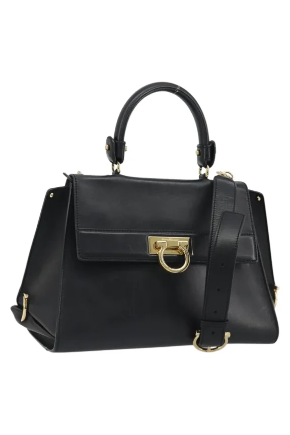 Pre-Owned Salvatore Ferragamo Sofia Satchel Smooth Leather Black Leather Handbag