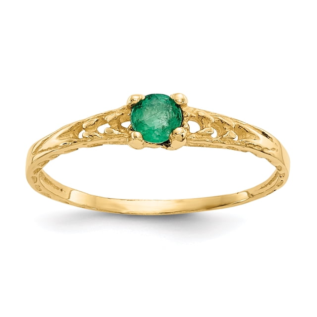 14k Yellow Gold 3mm Emerald Birthstone Baby Ring May