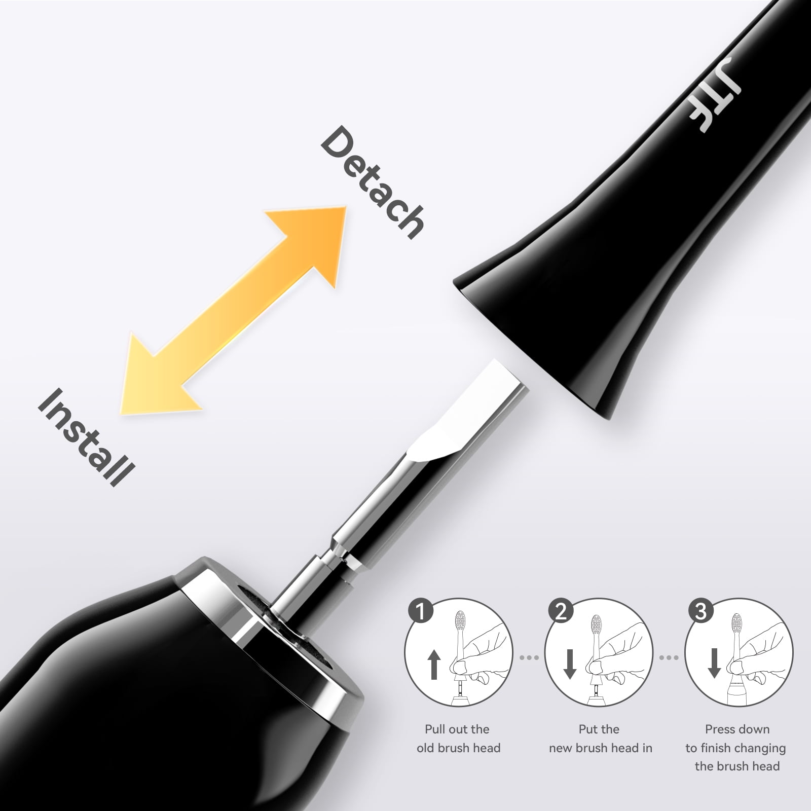JTF Sonic Smart Toothbrush Genuine Standard Brush Heads, 4 Pack, Black, P200