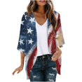 thumbnail image 2 of Wiyuqeen Women's Holiday Beach Kimono Cardigan Short Sleeve Open Front Chiffon Cardigans 4th of July American Flag Cover Up Cardigans, 2 of 5
