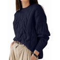 thumbnail image 3 of Womens Sweaters Fall Knit Long Sleeve Crewneck Oversized Sweater Pullover Loose Outfits Navy Blue One size, 3 of 8