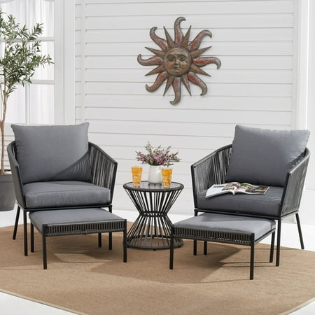 Better Homes and Gardens Brecken Patio 5 Piece Chat Set with Gray Cushions