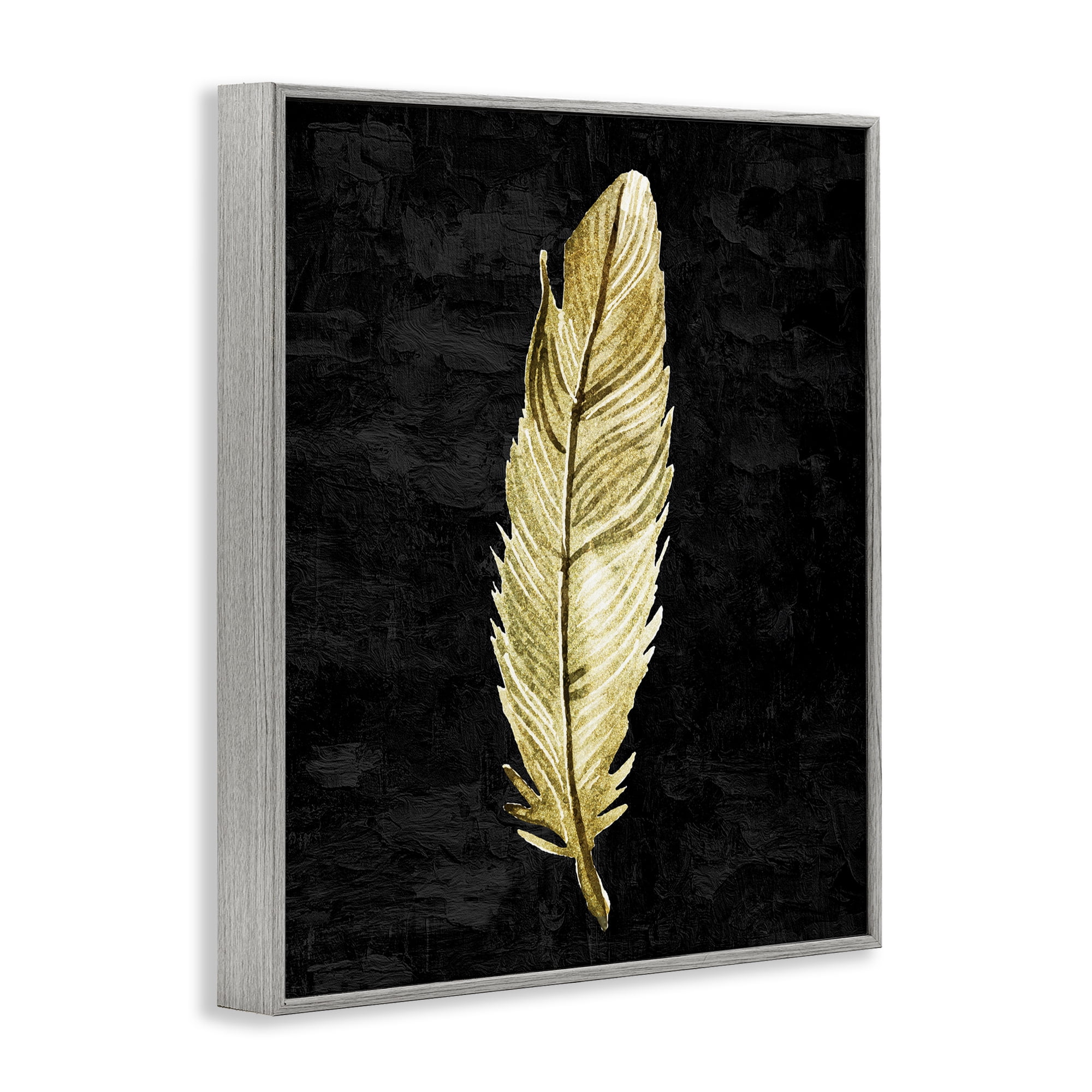 Curved Feather on Black Gray Framed Giclee Art, design by Kim Allen