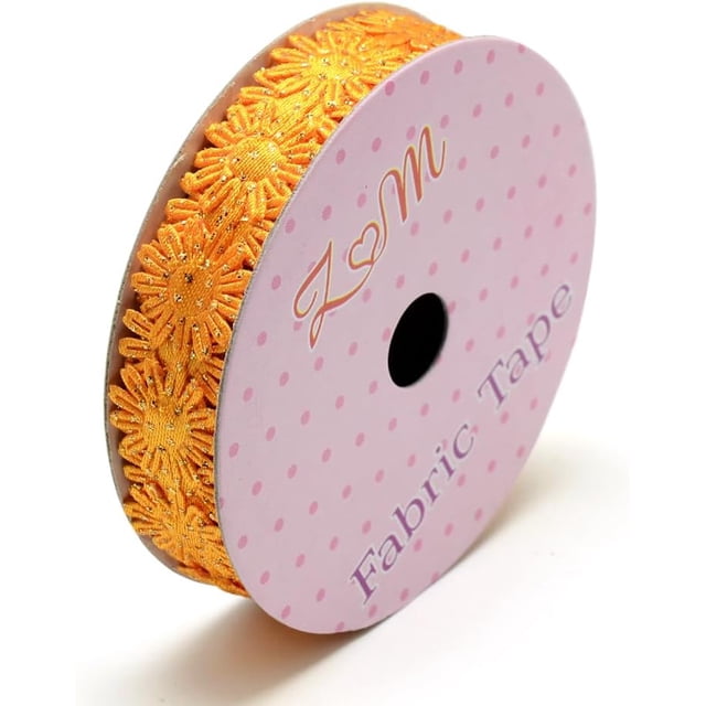 2 rollos de 4 yardas de cintas de poliéster con brillantina, cinta de flores, cinta naranja, accesorio