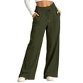 thumbnail image 3 of hotojiny High Waisted Sweatpants for Women Comfortable Wide Leg Athletic Pants with Pockets Loose Fit Lounge Pants(Army Green,Large), 3 of 8