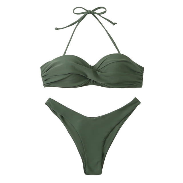 Conjunto de ropa de playa con estampado de Bikini y traje de baño dividido calado de Color sólido cómodo para mujer OAVQHLG3B Store lin121212