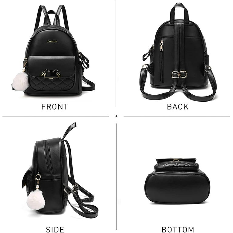 Cheruty Women s Mini Backpack Leather Small Purse Cute School Bookbag for Teen Girls Travel Satchel Bags in Black Walmart