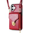 thumbnail image 2 of for iPhone 16 Case Wallet with Shoulder Strap for Women - Crossbody Lanyard,Zipper Pocket,Credit Card Holder,Shockproof - Metal Buckle Closure Premium PU Leather Case, Red, 2 of 11