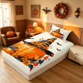 thumbnail image 3 of Homewish Halloween Witch Hat Pumpkin Twin Sheets, Autumn Floral Bat Bedding, Cream Orange, 3 Pieces (1 Flat Sheet, 1 Fitted Sheet and 1 Pillowcase), 3 of 4