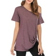 thumbnail image 4 of LELINTA Women's Summer Short Sleeve Cold Shoulder Round Neck T-Shirt Short Sleeve Tunic Tops Blouse Fashion Knot Twist Front Blouses, Black/ Dark Grey/ Wine Red, S-2XL, 4 of 5