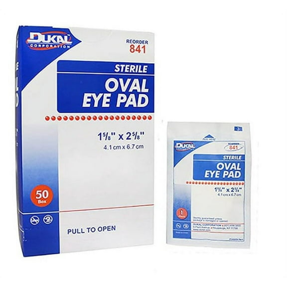 Dukal Oval Eye Pads 1 5/8 x 2 5/8. Pack of 50 Cotton Pads for Eyes. Absorbent Sterile Pads for Eye Protection. Easy Place tab. Individually Wrapped. Sealed Edges.