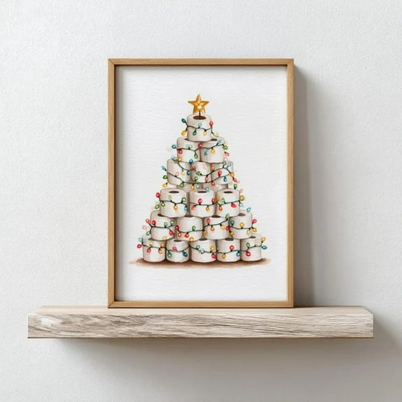 Funny Christmas Bathroom Print, Toilet Paper Tree Wall Art Poster Size 24''x36''-Gategoo