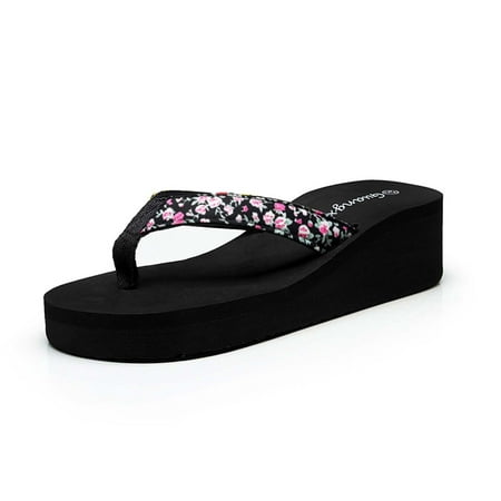 

OAVQHLG3B Women s Summer Floral Flip-Flops Wedge Heel Platform Flip Flops Beach Shoes