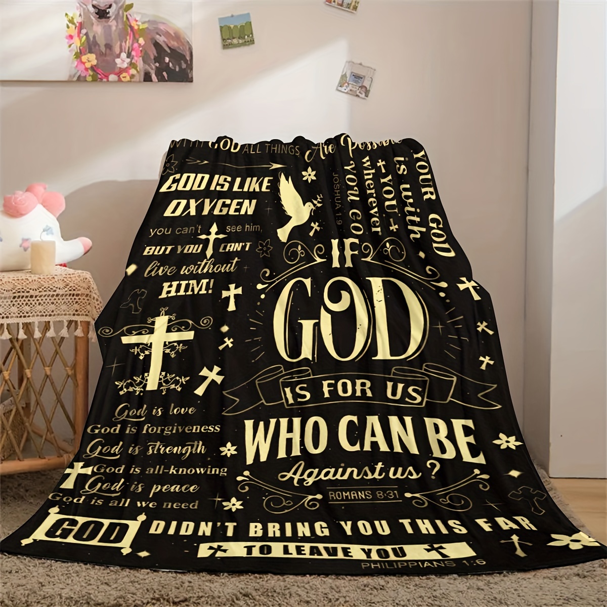 Inspirational Faith Blanket Gift for Men & Women Cozy Flannel Throw with Uplifting Religious Messages All Season Comfort Perfect for Home or Prayerful Moments Inspirational Blanket