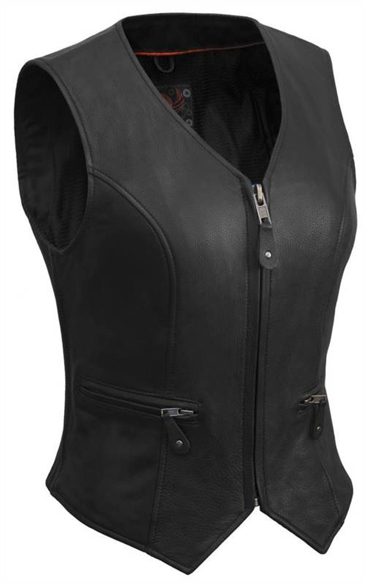 True Element Women's Short Fitted Leather Vest With Side Stretch Panel