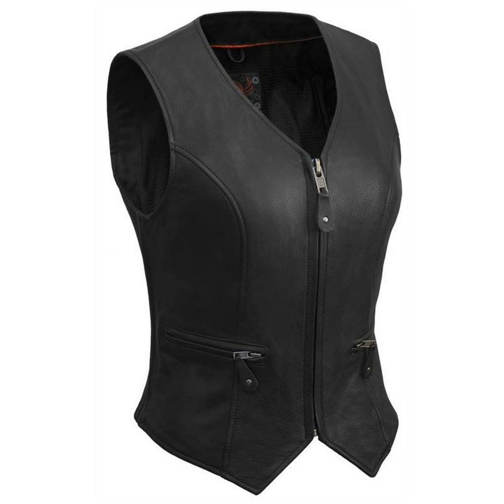 True Element Women's Short Fitted Leather Vest With Side Stretch Panel