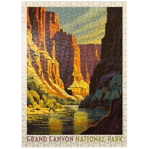 MyPuzzle - Grand Canyon National Park: Refreshing Shade, Vintage Poster - Premium 500 Piece Jigsaw Puzzle for Adults
