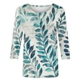thumbnail image 5 of JTZGDY Womens Tops Dressy Casual Floral Printed Summer 3/4 Length Sleeve Crewneck Front Ruched Pleated T-Shirts Loose Lightweight Comfy Graphic Tunic Blouse Green S, 5 of 7