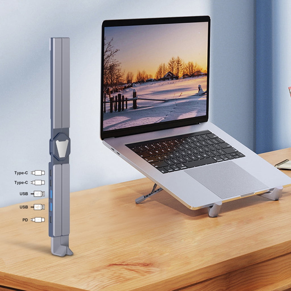 Foldable Laptop Holder With USB TypeC PD100W Adapter Heat Dissipation Aluminum Desktop Stand for Tablets and Notebook