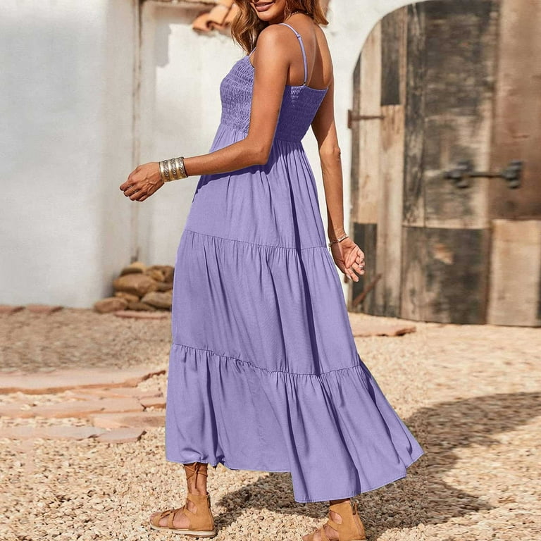 ワンピース VALLO DE NEAR Blossom Dress Violet Jalioing Sundress for Women Spaghetti Strap Smocked Dresses