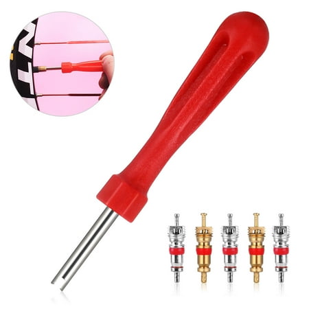 

VORCOOL Tyre Core Remover Removal Tool Key & 5 Cores for Car Bike Motorbike Car Truck Motorcycle Replacement Tire Tyre Stem Core Part