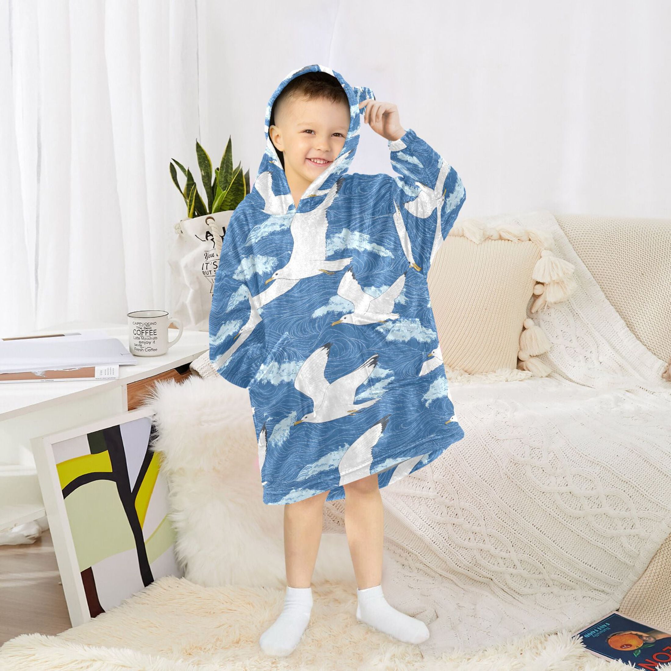 joogoo Blanket Hoodie for Seagulls Wavy Oversize Sweatshirt 3-14 YR L