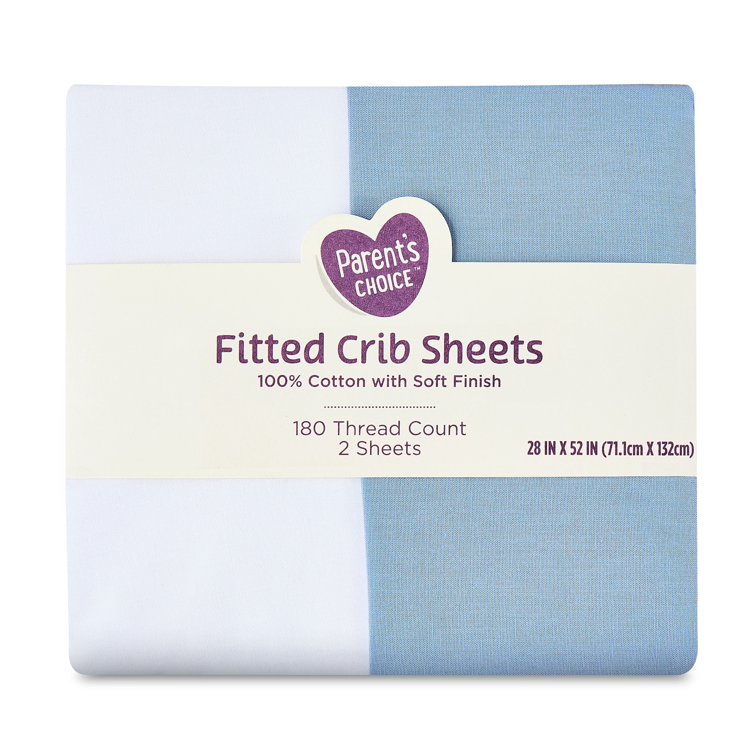 Parent's Choice Cotton Fitted Crib Sheets for Baby Boys, White and Blue, 2-Pack