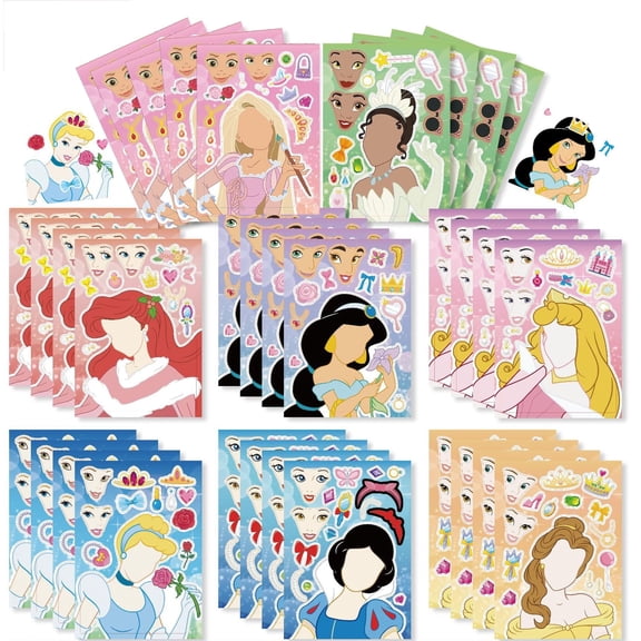 Magic Princess-24 Sheets 8.27''×5.9'' Make Face Stickers, Homemade Stickers DIY Party Decoration Stickers Party Supplies Laptop Luggage Notebook Stickers Birthday Gifts