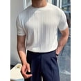 thumbnail image 5 of Men'S Round Neck Short Sleeve Thin Bottoming Shirt Casual Ribbed Knitted Pullover Top Solid Color T-Shirt White XXL, 5 of 8