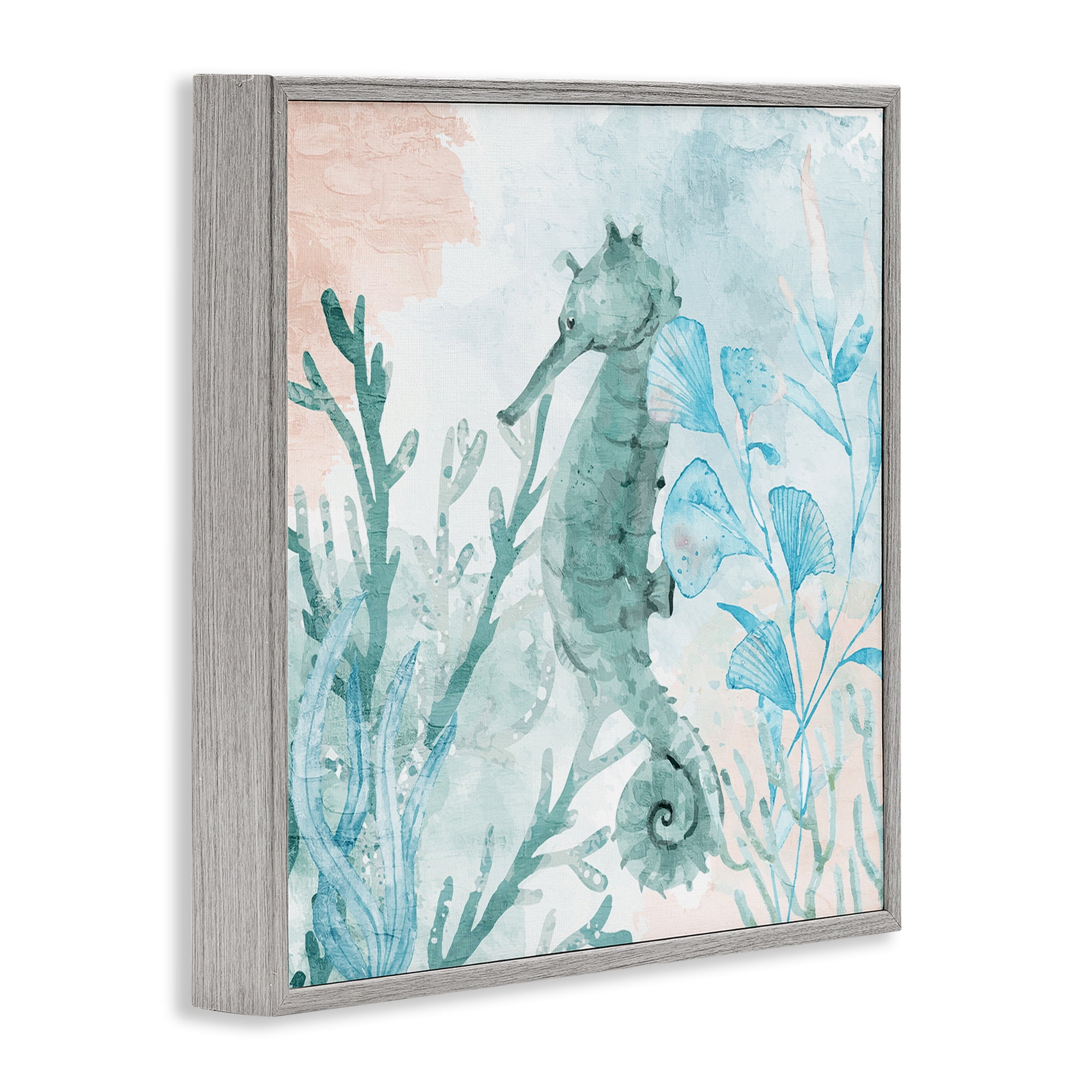 Stupell Industries Seahorse Sea Swim Gray Framed Giclee Art, design by Kim Allen