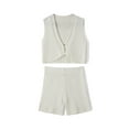 thumbnail image 2 of hirigin Women Casual Suit, Solid Color V-Neck Sleeveless Knitted Crop Tops+High Waist Short Pants, 2 of 9