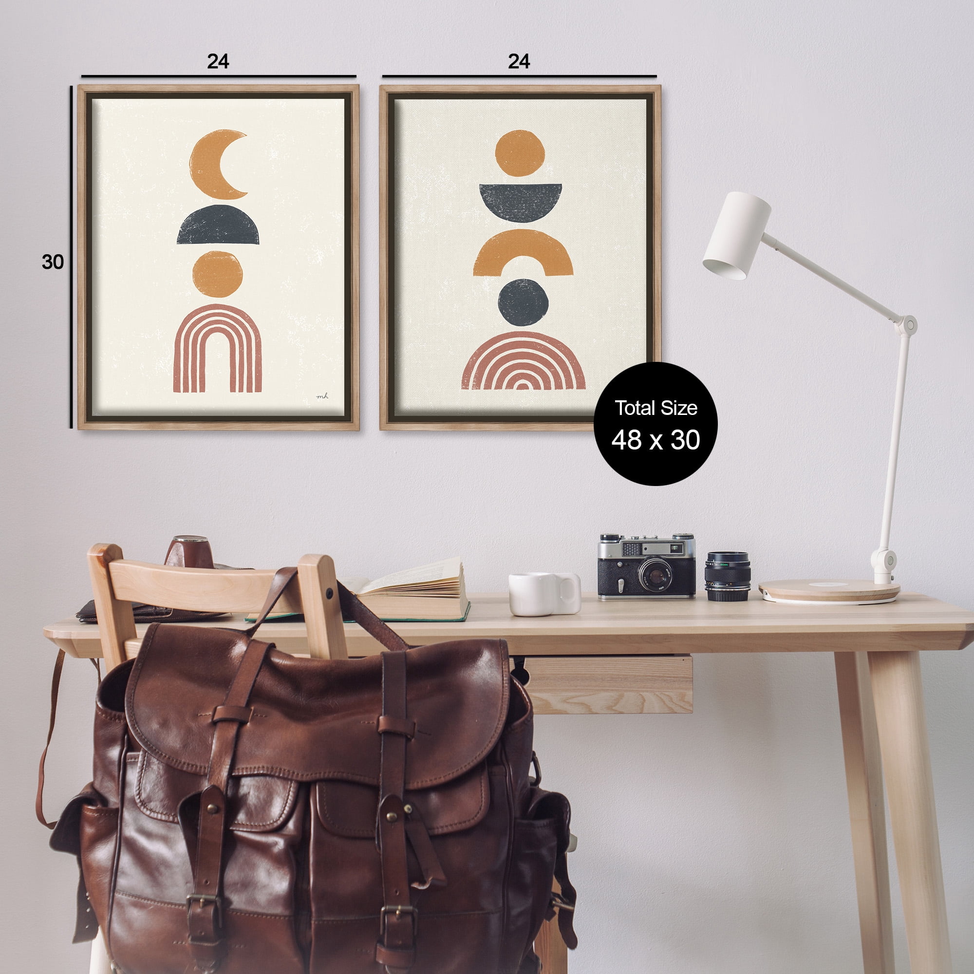 Stupell Industries Sun and Moon Bohemian Symbols Abstract Painting Brown Floater Framed Canvas Art Print Wall Art, 25 x 31, Set of 2