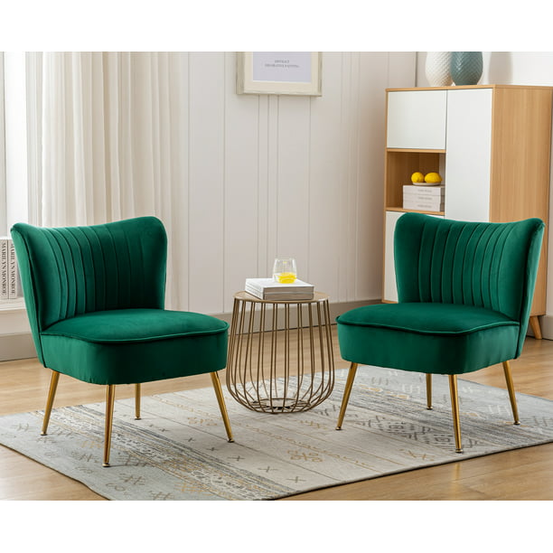 Guyou Modern Accent Chair Set of 2, Armless Slipper Chair Velvet ...