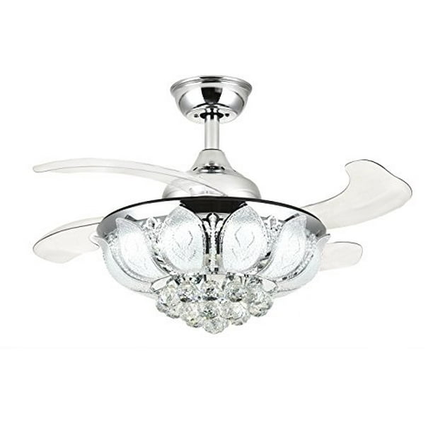 Siljoy 36 Retractable Crystal Ceiling Fans With Lights And Remote Invisible Chandelier Fan Chrome Walmart Com Walmart Com