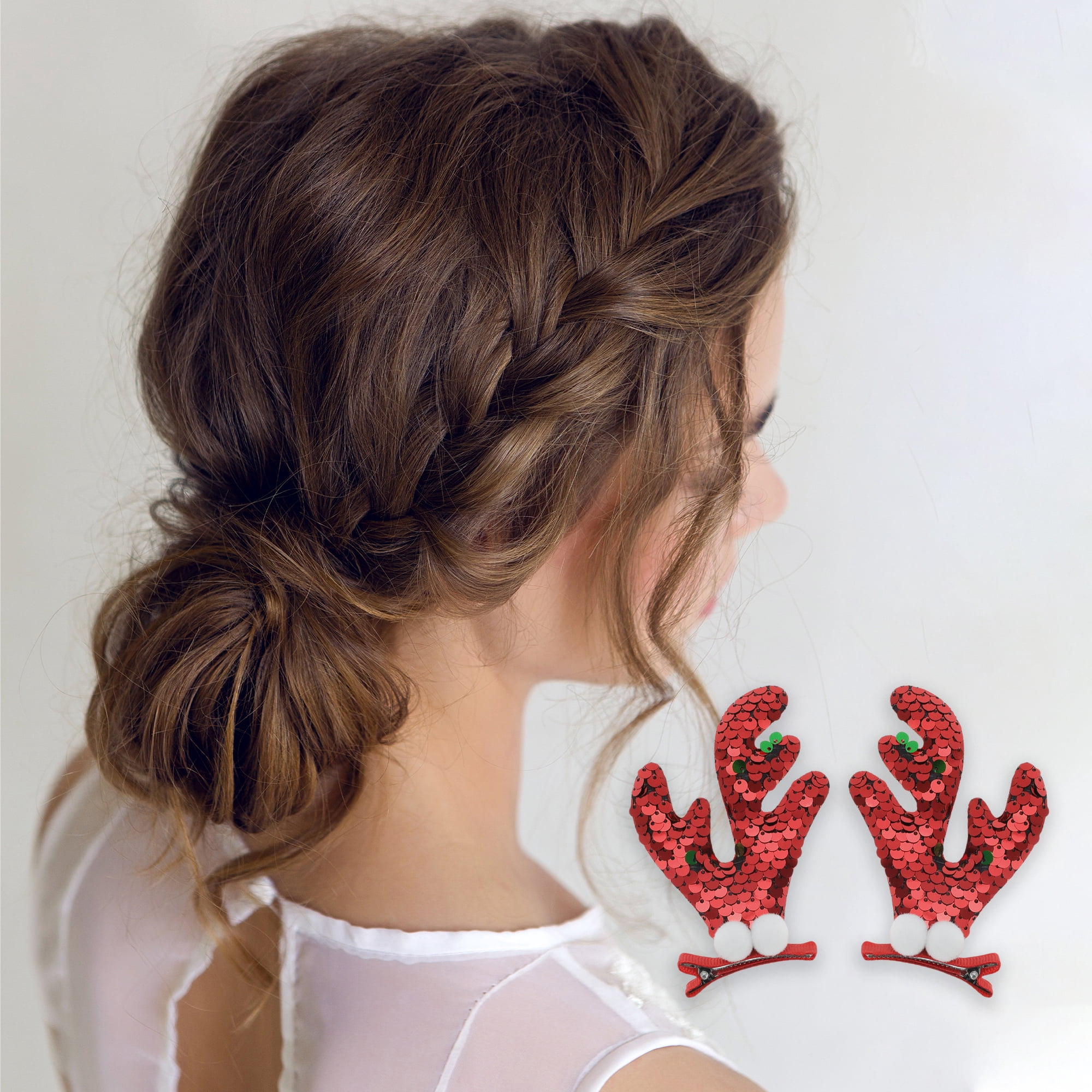 NOMADIC NOOK Christmas Hair Clips 8 Pcs Red Green Deer Antlers Christmas Tree