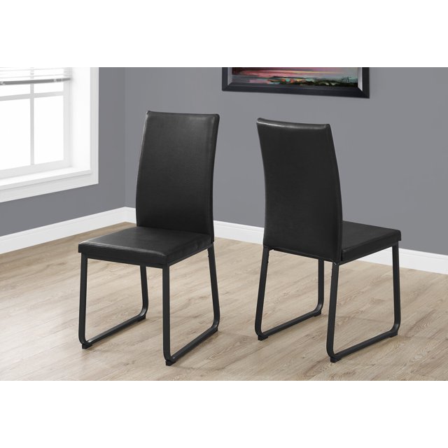 Two 38" Black Leather Look, Foam, and Metal Dining Chairs