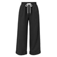 thumbnail image 4 of Zpanxa Wide Leg Sweatpants Women Elastic Drawstring Waist Loose Fit Solid Color Casual Lounge Athletic Trousers, 4 of 5