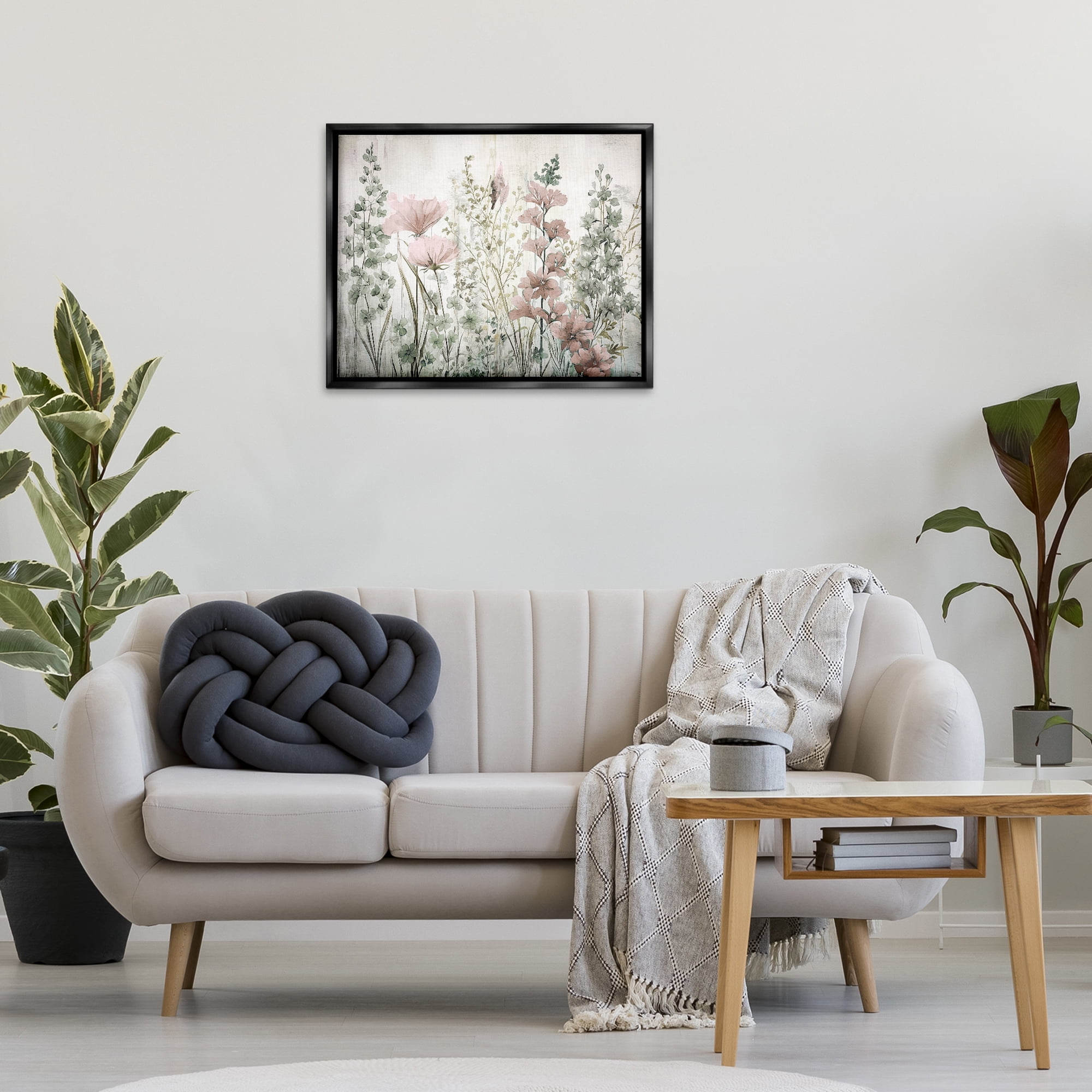 Stupell Industries Blush Wildflower Sprigs Plants & Flowers Painting Black Floater Framed Canvas Art Print Wall Art, 31 x 25