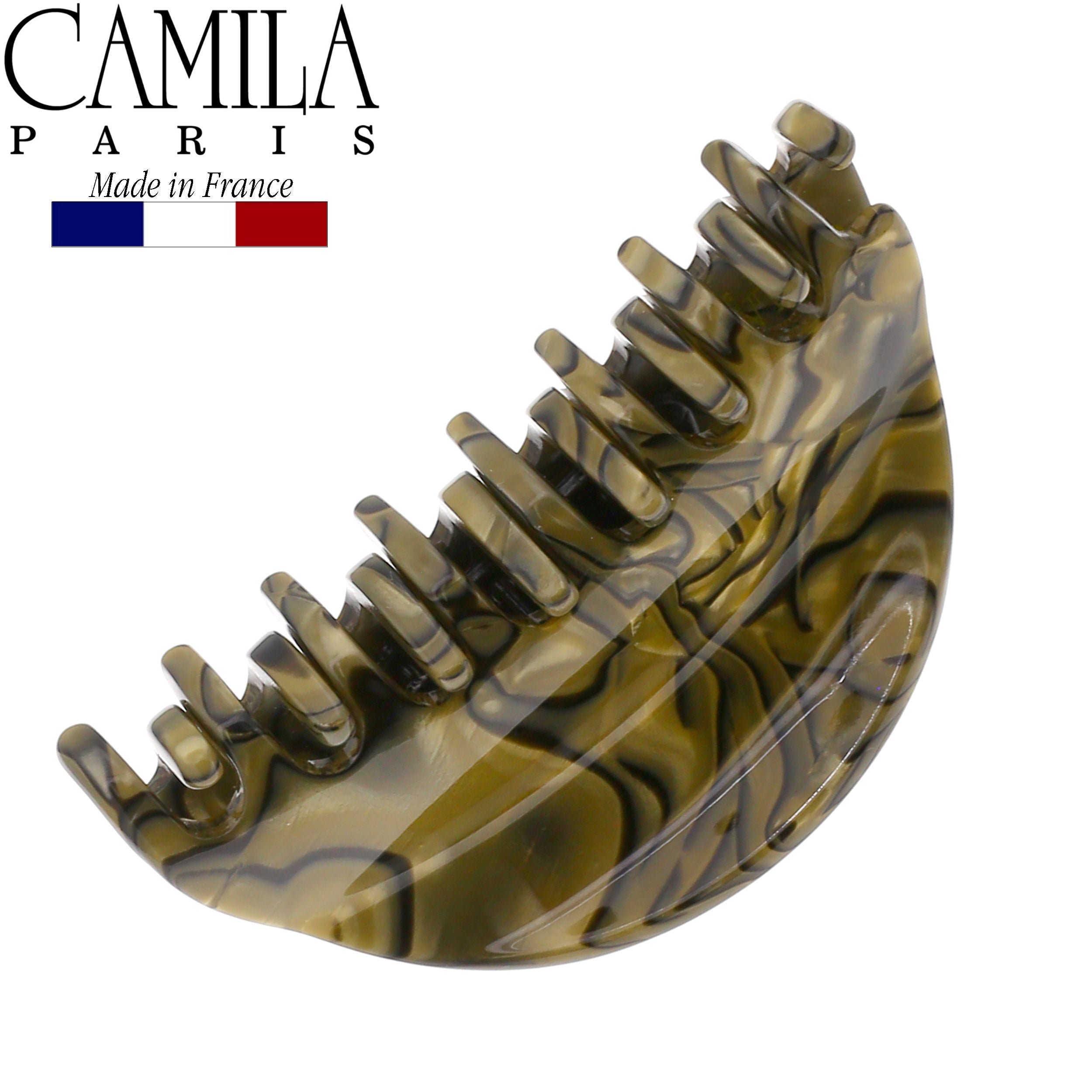 Camila Paris CP2958 French Hair Ponytail Holders Ties, Flower, Handmade, Gray, Strong Hold Grip Hair Clips for Women, No Slip and Durable Styling Girls Hair Accessories, Made in France