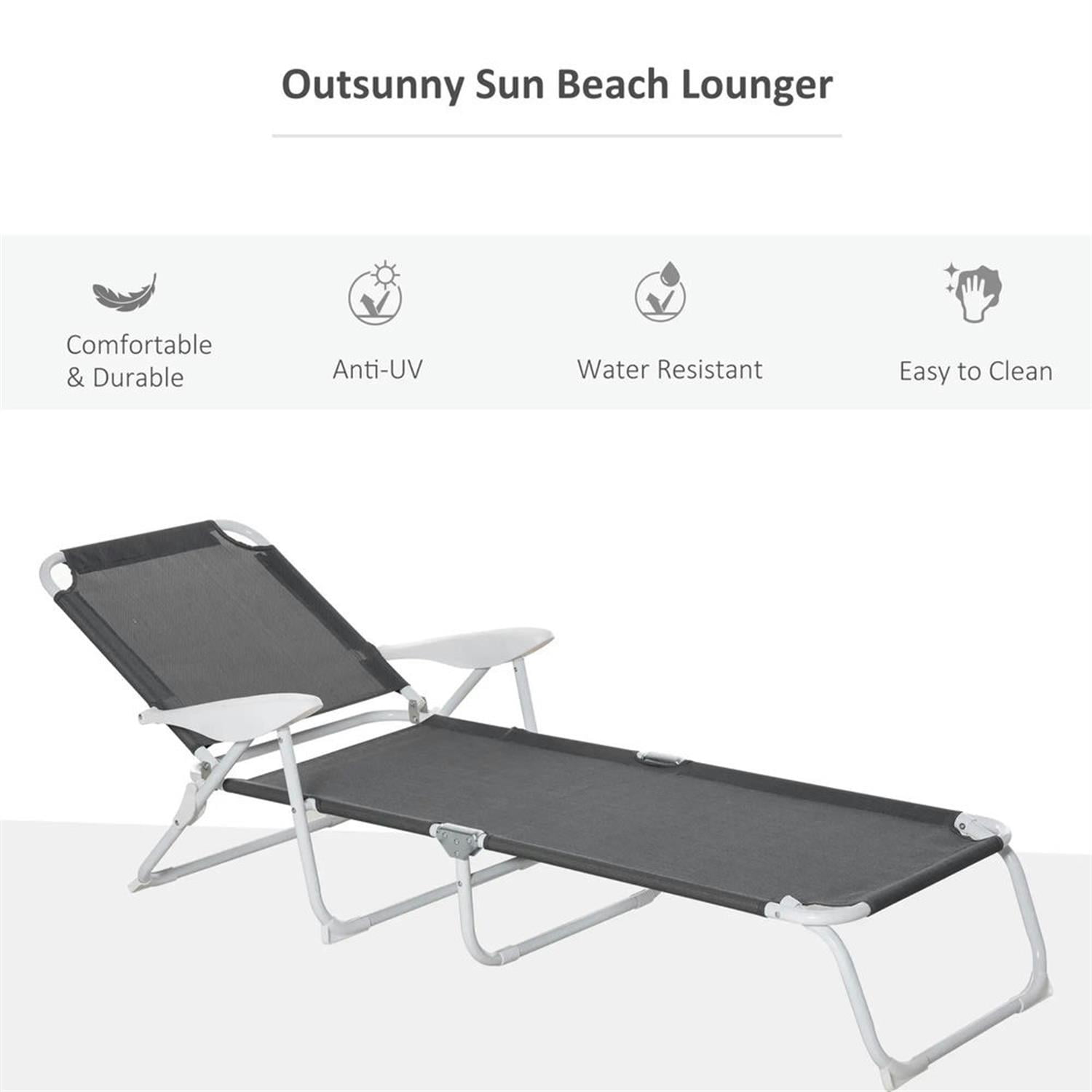 Demi Bonn Outdoor Folding Beach Lounger with Pillow, 5-Position Sun Tanning Chair, Face Hole for Beach, Yard, Patio, Dark Gray