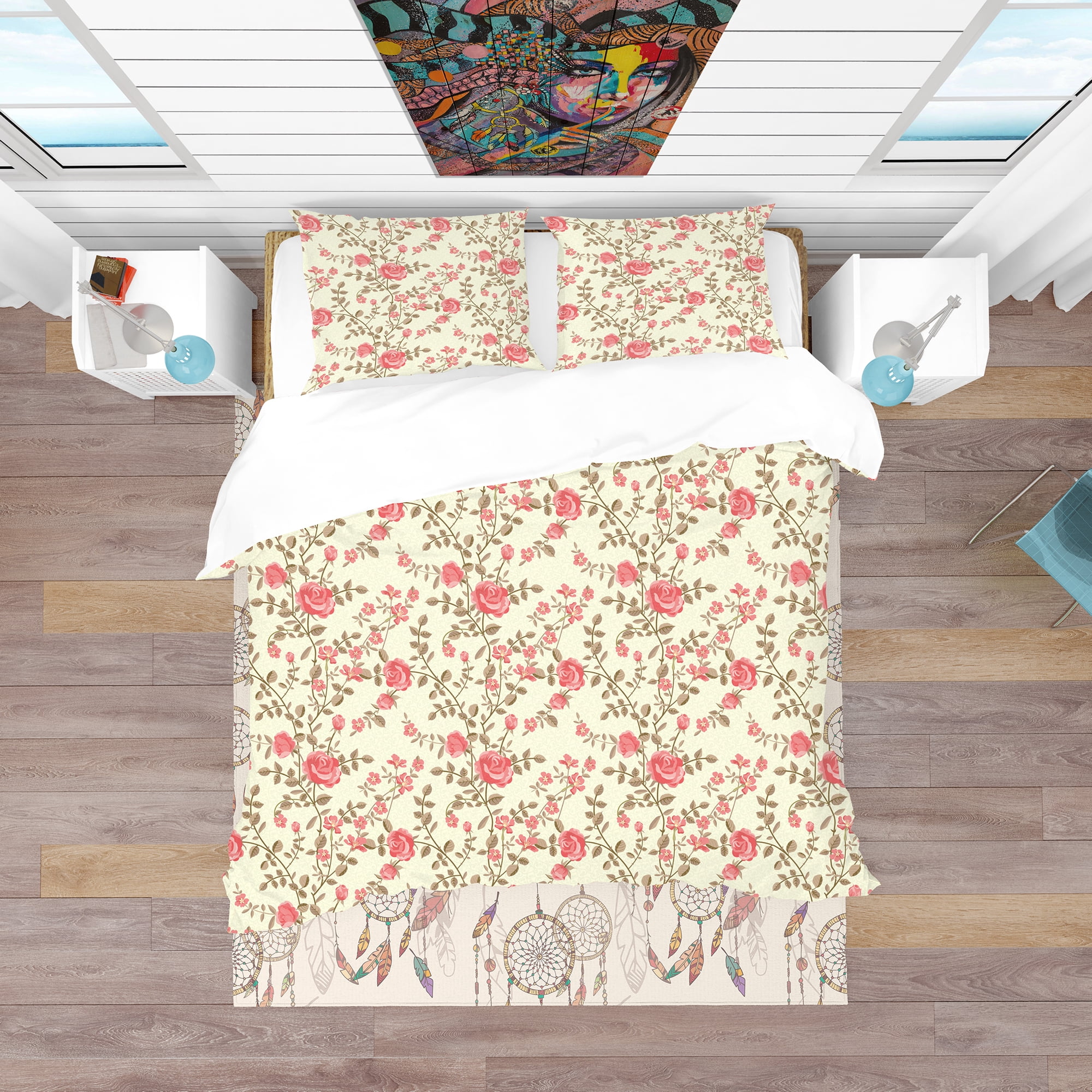 Designart 'Roses Pattern' Bohemian & Eclectic Duvet Cover Set