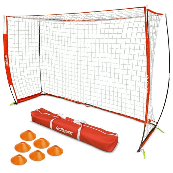 GoSports ELITE Futsal Soccer Goal - 3M x 2M Size, Foldable Bow Frame and Net - Play & Train Like The Pros, Includes Carry Bag and Agility Cones