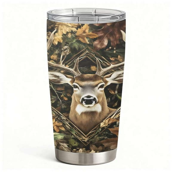 Deer Wildlife Stainless Steel Tumbler with Lid, Double-Wall Insulated Hunting Theme Travel Cup