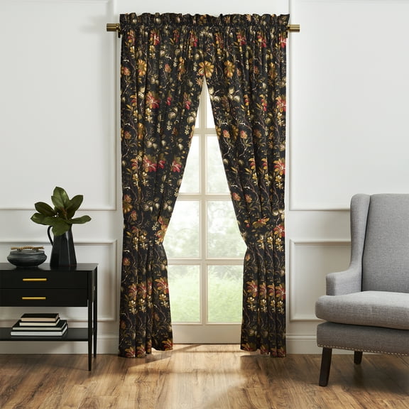 Waverly Felicite Noir Window Curtain Collection – Panel - 100% Cotton Sateen - 50" X 84"